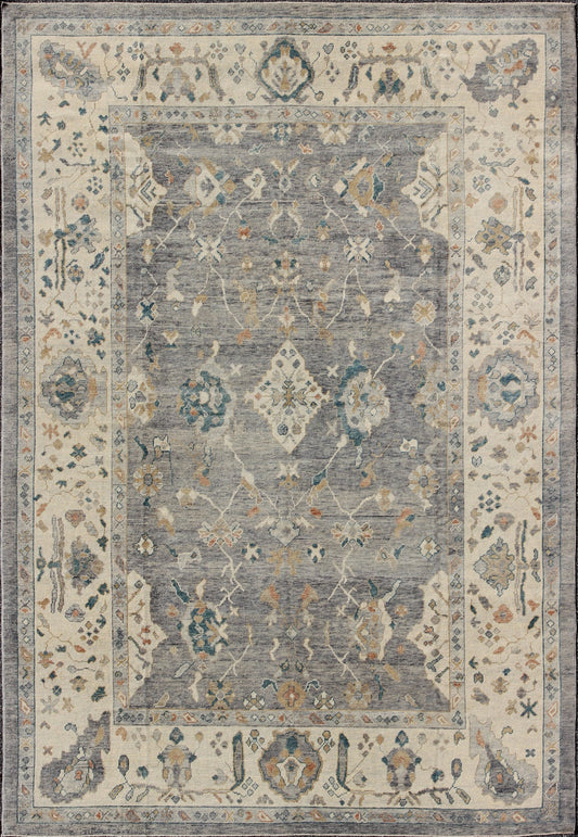Tribal Design Hand Knotted Turkish Oushak Rug with Gray and Multi Colors Turkish Oushak rug with bold design and color palette and all - over diamond medallion design, Keivan Woven Arts / rug MSD - 200, country of origin / type: Turkey / Oushak ... - Keivan Woven ArtsMSD - 200 - 9120Rug