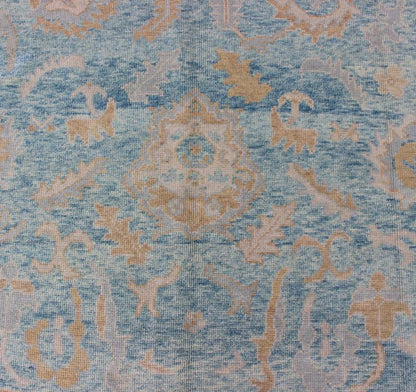 Angora Turkish Oushak Rug in Blue. Measures: 10'10 x 12'1. Blue, Silver, Taupe Oushak rug from Turkey, rug msd - 3381, They have healthy, low piles that have been distressed to model the textures of their original, antique counterparts. This partic... - Keivan Woven ArtsMSD - 3381 - 5712Rug