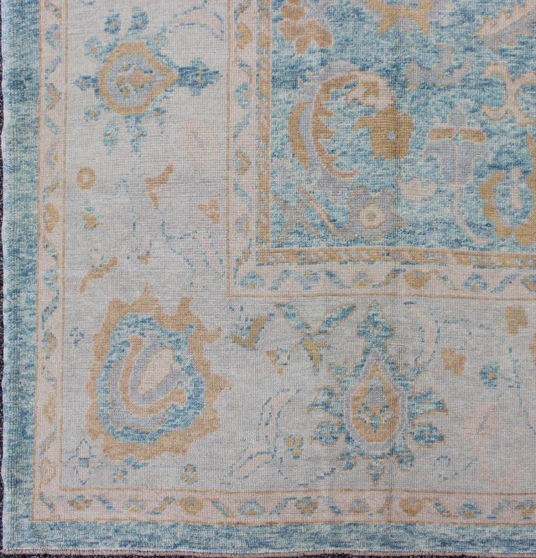 Angora Turkish Oushak Rug in Blue. Measures: 10'10 x 12'1. Blue, Silver, Taupe Oushak rug from Turkey, rug msd - 3381, They have healthy, low piles that have been distressed to model the textures of their original, antique counterparts. This partic... - Keivan Woven ArtsMSD - 3381 - 5712Rug