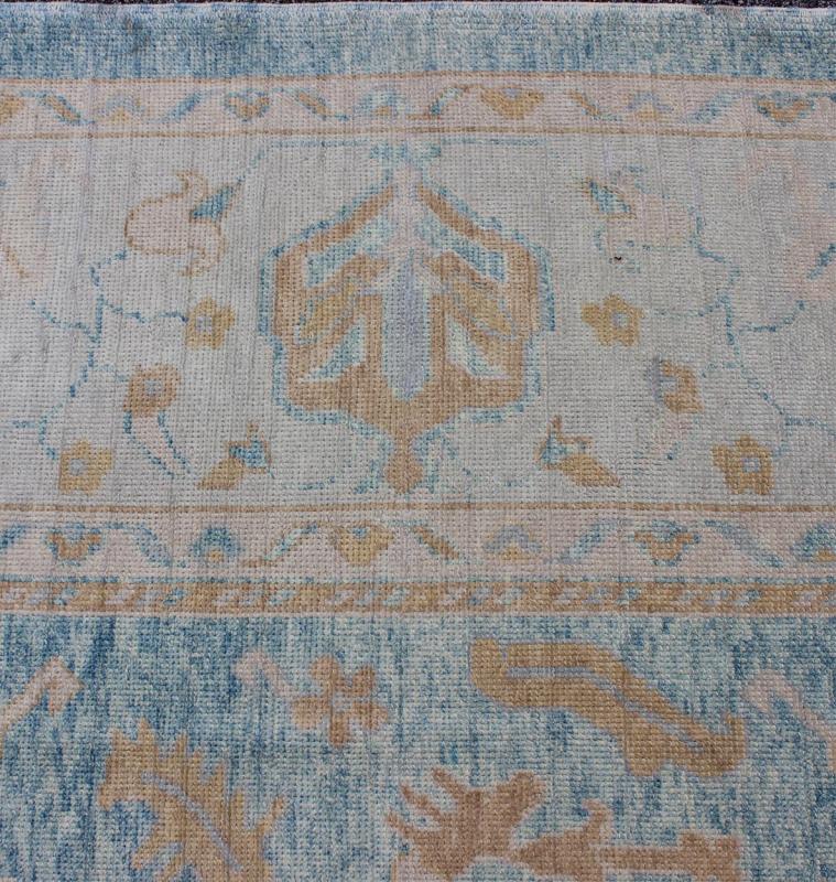 Angora Turkish Oushak Rug in Blue. Measures: 10'10 x 12'1. Blue, Silver, Taupe Oushak rug from Turkey, rug msd - 3381, They have healthy, low piles that have been distressed to model the textures of their original, antique counterparts. This partic... - Keivan Woven ArtsMSD - 3381 - 5712Rug