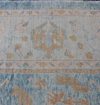 Angora Turkish Oushak Rug in Blue. Measures: 10'10 x 12'1. Blue, Silver, Taupe Oushak rug from Turkey, rug msd - 3381, They have healthy, low piles that have been distressed to model the textures of their original, antique counterparts. This partic... - Keivan Woven ArtsMSD - 3381 - 5712Rug