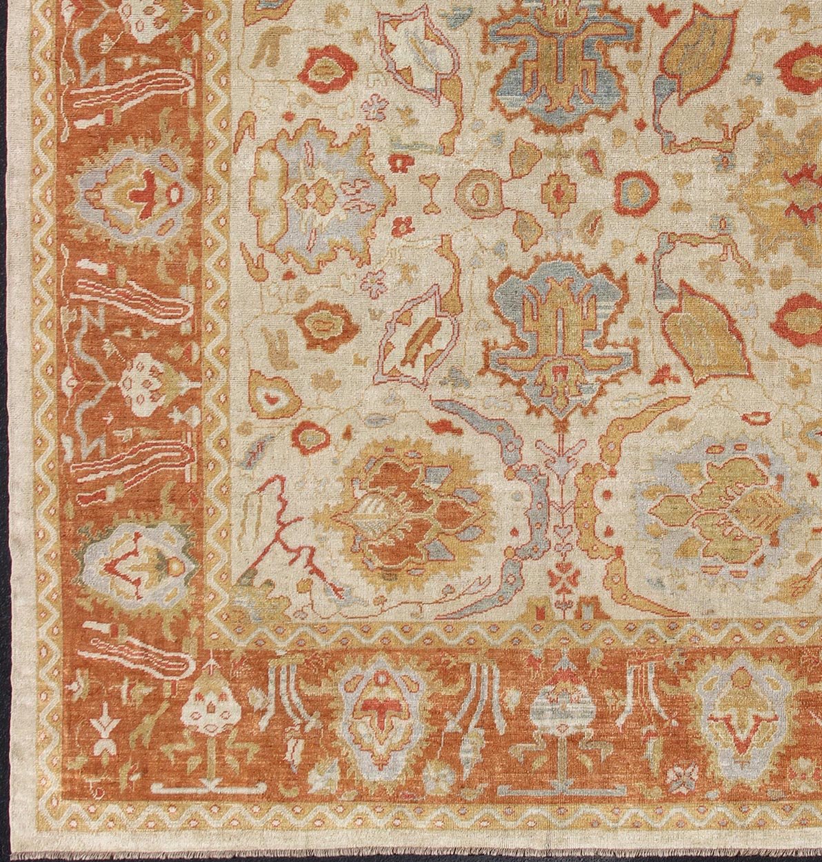 Large Square shaped Turkish Oushak Rug with Angora Wool Square Turkish Oushak Rug with Angora Wool, country of origin / type: Turkey / Oushak, circa Early - 21st Century. Measures: 12' x 13'10. This lovely Oushak rug was woven in Tu... - Keivan Woven ArtsMSD - A13110 - 4922Rug