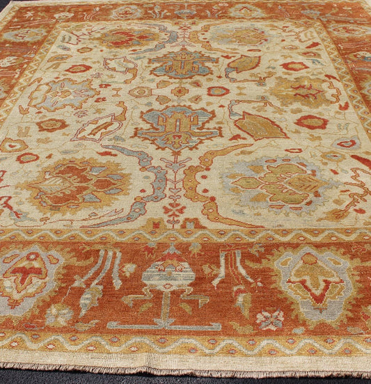 Large Square shaped Turkish Oushak Rug with Angora Wool Square Turkish Oushak Rug with Angora Wool, country of origin / type: Turkey / Oushak, circa Early - 21st Century. Measures: 12' x 13'10. This lovely Oushak rug was woven in Tu... - Keivan Woven ArtsMSD - A13110 - 4922Rug
