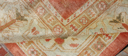 Turkish Oushak Rug with Angora Wool in Rust Orange, Green and Cream Tones Turkish Oushak with Angora Wool, rug MSD - A1364, country of origin / type: Turkey / Oushak, circa Early - 21st Century. Measures: 9'10 x 12'10. This rug featur... - Keivan Woven ArtsMSD - A1364 - 4916Rug