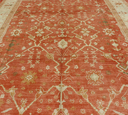 Turkish Oushak Rug with Angora Wool in Rust Orange, Green and Cream Tones Turkish Oushak with Angora Wool, rug MSD - A1364, country of origin / type: Turkey / Oushak, circa Early - 21st Century. Measures: 9'10 x 12'10. This rug featur... - Keivan Woven ArtsMSD - A1364 - 4916Rug