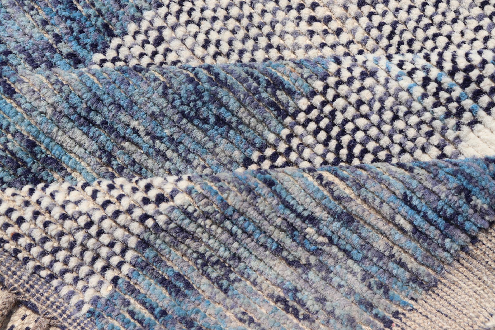 Modern Casual Hand Knotted Piled Rug in Blue's With Abstract Modern Design. rug MSE - 105, Keivan Woven Arts country of origin / type: Afghanistan / Piled, condition: new. Measures: 9'1 x 12'3 This abstract design rug features a modern causal col... - Keivan Woven ArtsMSE - 105 - 24928Rug