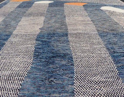 Modern Casual Hand Knotted Piled Rug in Blue's With Abstract Modern Design. rug MSE - 105, Keivan Woven Arts country of origin / type: Afghanistan / Piled, condition: new. Measures: 9'1 x 12'3 This abstract design rug features a modern causal col... - Keivan Woven ArtsMSE - 105 - 24928Rug