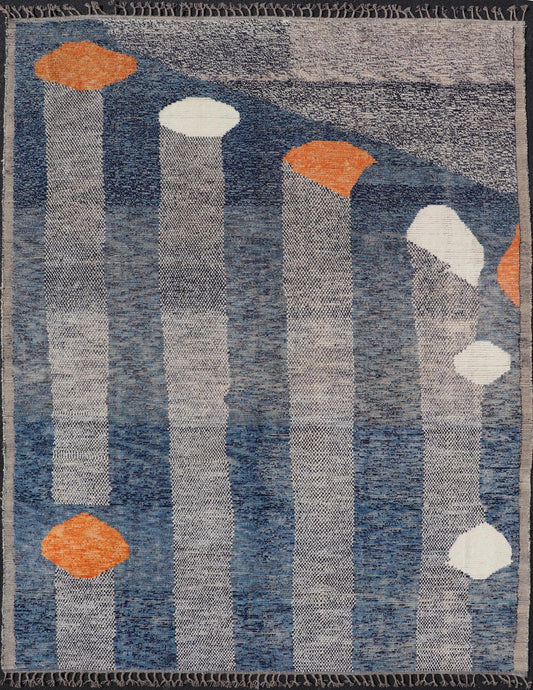 Modern Casual Hand Knotted Piled Rug in Blue's With Abstract Modern Design. rug MSE - 105, Keivan Woven Arts country of origin / type: Afghanistan / Piled, condition: new. Measures: 9'1 x 12'3 This abstract design rug features a modern causal col... - Keivan Woven ArtsMSE - 105 - 24928Rug