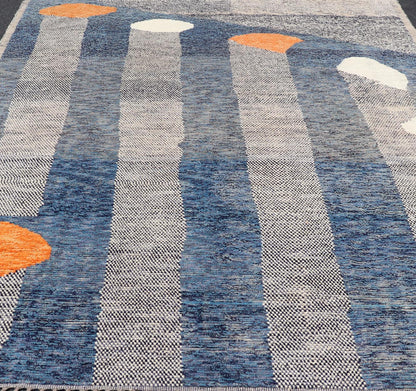 Modern Casual Hand Knotted Piled Rug in Blue's With Abstract Modern Design. rug MSE - 105, Keivan Woven Arts country of origin / type: Afghanistan / Piled, condition: new. Measures: 9'1 x 12'3 This abstract design rug features a modern causal col... - Keivan Woven ArtsMSE - 105 - 24928Rug