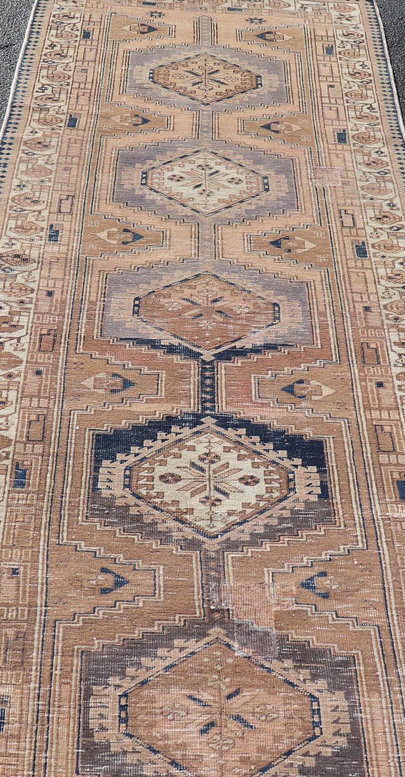 Vintage Persian Karajeh Distressed Rug With Medallion Design by Keivan Woven Arts. Keivan Woven Arts / rug MSE - 1126, country of origin / type: Iran / Karajeh, circa 1960. Measures: 3'6 x 10'7 This vintage Persian Karajeh carpet features a refin... - Keivan Woven ArtsMSE - 1126 - 25545Rug