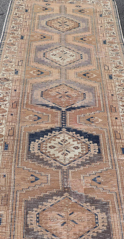 Vintage Persian Karajeh Distressed Rug With Medallion Design by Keivan Woven Arts. Keivan Woven Arts / rug MSE - 1126, country of origin / type: Iran / Karajeh, circa 1960. Measures: 3'6 x 10'7 This vintage Persian Karajeh carpet features a refin... - Keivan Woven ArtsMSE - 1126 - 25545Rug