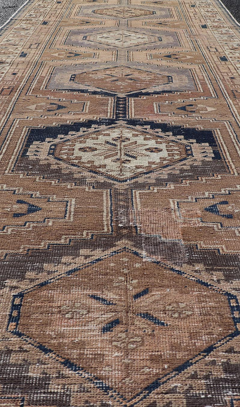 Vintage Persian Karajeh Distressed Rug With Medallion Design by Keivan Woven Arts. Keivan Woven Arts / rug MSE - 1126, country of origin / type: Iran / Karajeh, circa 1960. Measures: 3'6 x 10'7 This vintage Persian Karajeh carpet features a refin... - Keivan Woven ArtsMSE - 1126 - 25545Rug