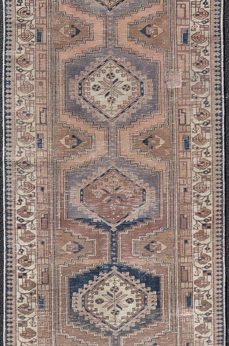 Vintage Persian Karajeh Distressed Rug With Medallion Design by Keivan Woven Arts. Keivan Woven Arts / rug MSE - 1126, country of origin / type: Iran / Karajeh, circa 1960. Measures: 3'6 x 10'7 This vintage Persian Karajeh carpet features a refin... - Keivan Woven ArtsMSE - 1126 - 25545Rug