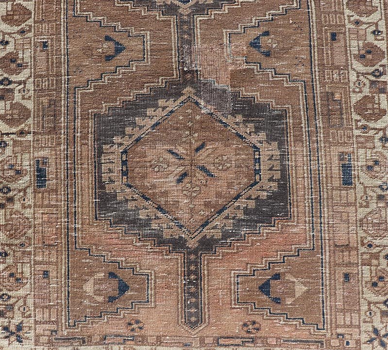 Vintage Persian Karajeh Distressed Rug With Medallion Design by Keivan Woven Arts. Keivan Woven Arts / rug MSE - 1126, country of origin / type: Iran / Karajeh, circa 1960. Measures: 3'6 x 10'7 This vintage Persian Karajeh carpet features a refin... - Keivan Woven ArtsMSE - 1126 - 25545Rug