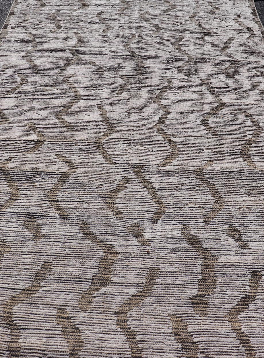 Modern Moroccan Gallery Rug in Wool with Abstract Design in Black, Gold, Cream. Keivan Woven Arts; rug MSE - 11264, country of origin / type: Afghanistan / Modern Casual, circa Early - 21th Century. Measures: 5'10 x 12'8 This modern casual tribal ru... - Keivan Woven ArtsMSE - 11264 - 25600Rug