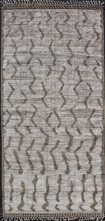 Modern Moroccan Gallery Rug in Wool with Abstract Design in Black, Gold, Cream. Keivan Woven Arts; rug MSE - 11264, country of origin / type: Afghanistan / Modern Casual, circa Early - 21th Century. Measures: 5'10 x 12'8 This modern casual tribal ru... - Keivan Woven ArtsMSE - 11264 - 25600Rugs