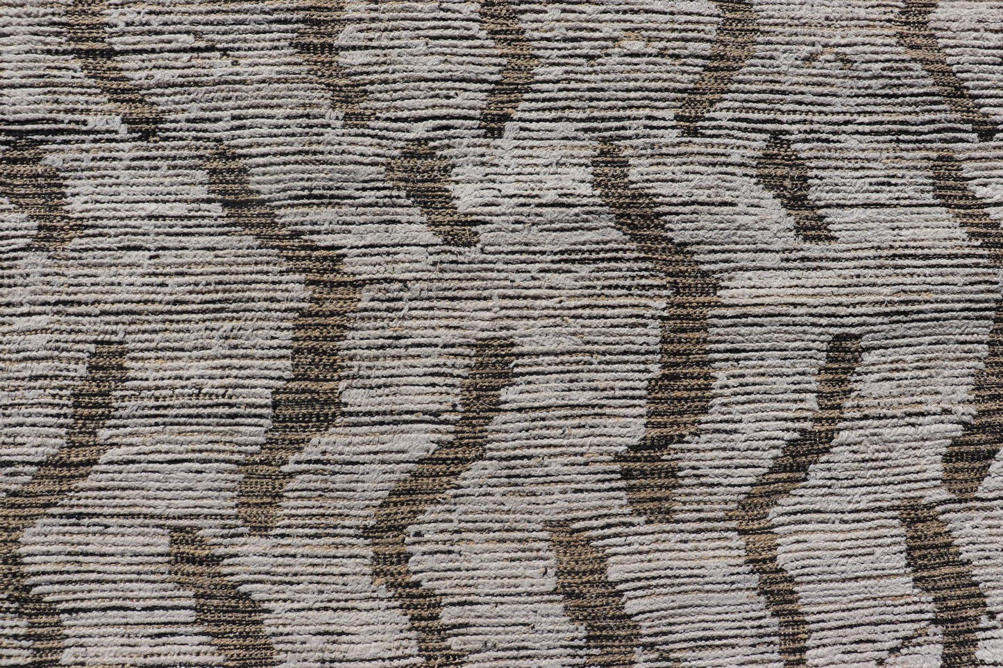 Modern Moroccan Gallery Rug in Wool with Abstract Design in Black, Gold, Cream. Keivan Woven Arts; rug MSE - 11264, country of origin / type: Afghanistan / Modern Casual, circa Early - 21th Century. Measures: 5'10 x 12'8 This modern casual tribal ru... - Keivan Woven ArtsMSE - 11264 - 25600Rugs