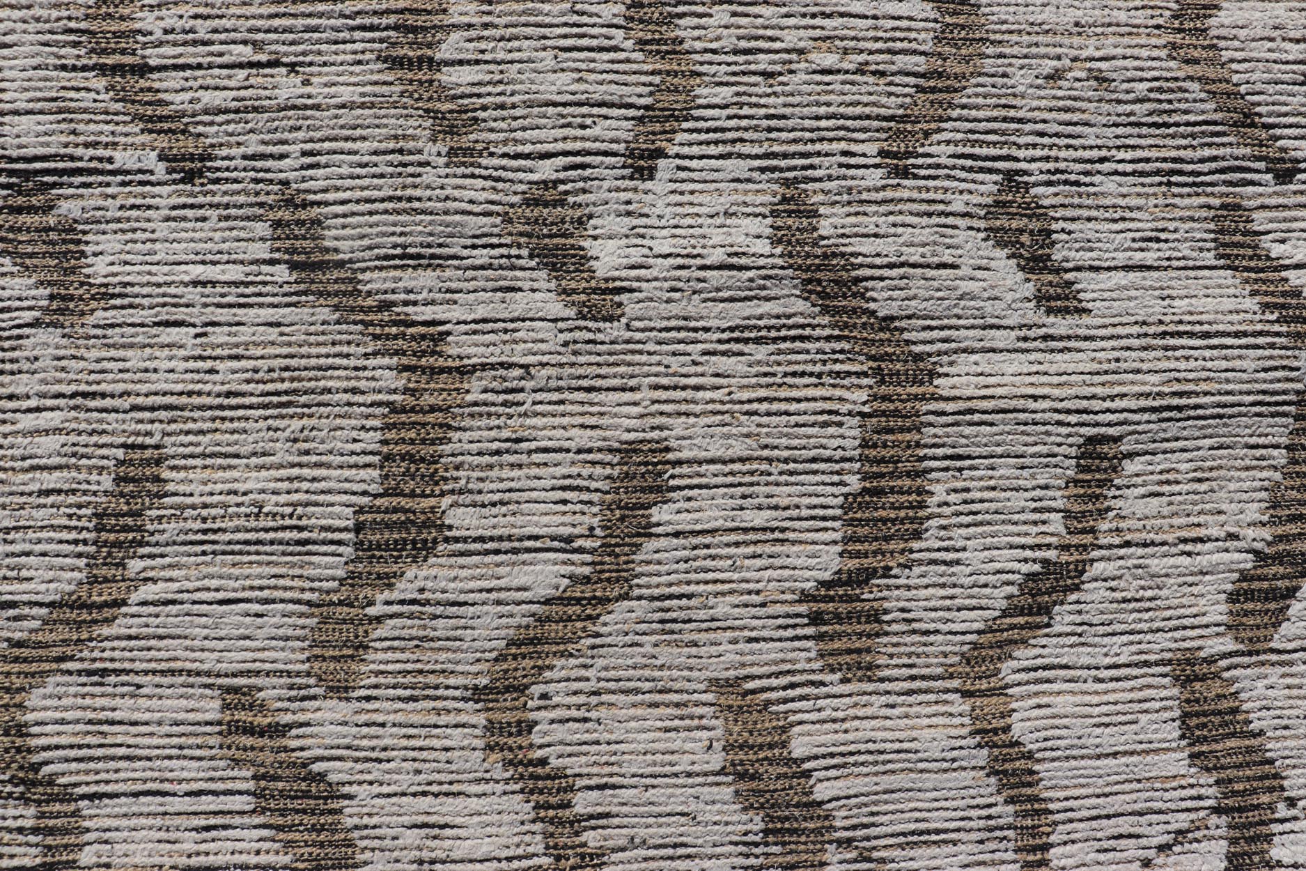 Modern Moroccan Gallery Rug in Wool with Abstract Design in Black, Gold, Cream. Keivan Woven Arts; rug MSE - 11264, country of origin / type: Afghanistan / Modern Casual, circa Early - 21th Century. Measures: 5'10 x 12'8 This modern casual tribal ru... - Keivan Woven ArtsMSE - 11264 - 25600Rugs