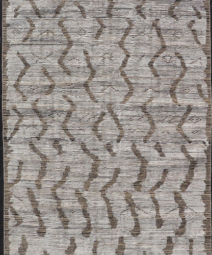 Modern Moroccan Gallery Rug in Wool with Abstract Design in Black, Gold, Cream. Keivan Woven Arts; rug MSE - 11264, country of origin / type: Afghanistan / Modern Casual, circa Early - 21th Century. Measures: 5'10 x 12'8 This modern casual tribal ru... - Keivan Woven ArtsMSE - 11264 - 25600Rugs