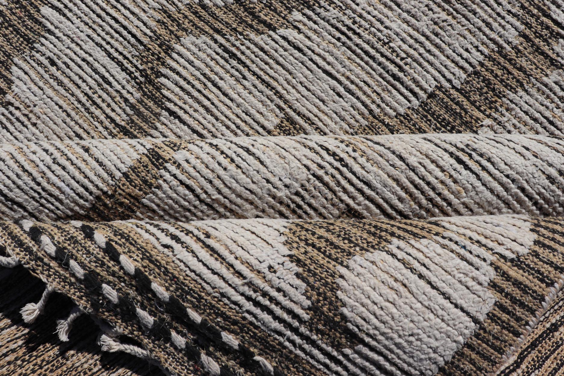 Modern Moroccan Gallery Rug in Wool with Abstract Design in Black, Gold, Cream. Keivan Woven Arts; rug MSE - 11264, country of origin / type: Afghanistan / Modern Casual, circa Early - 21th Century. Measures: 5'10 x 12'8 This modern casual tribal ru... - Keivan Woven ArtsMSE - 11264 - 25600Rugs