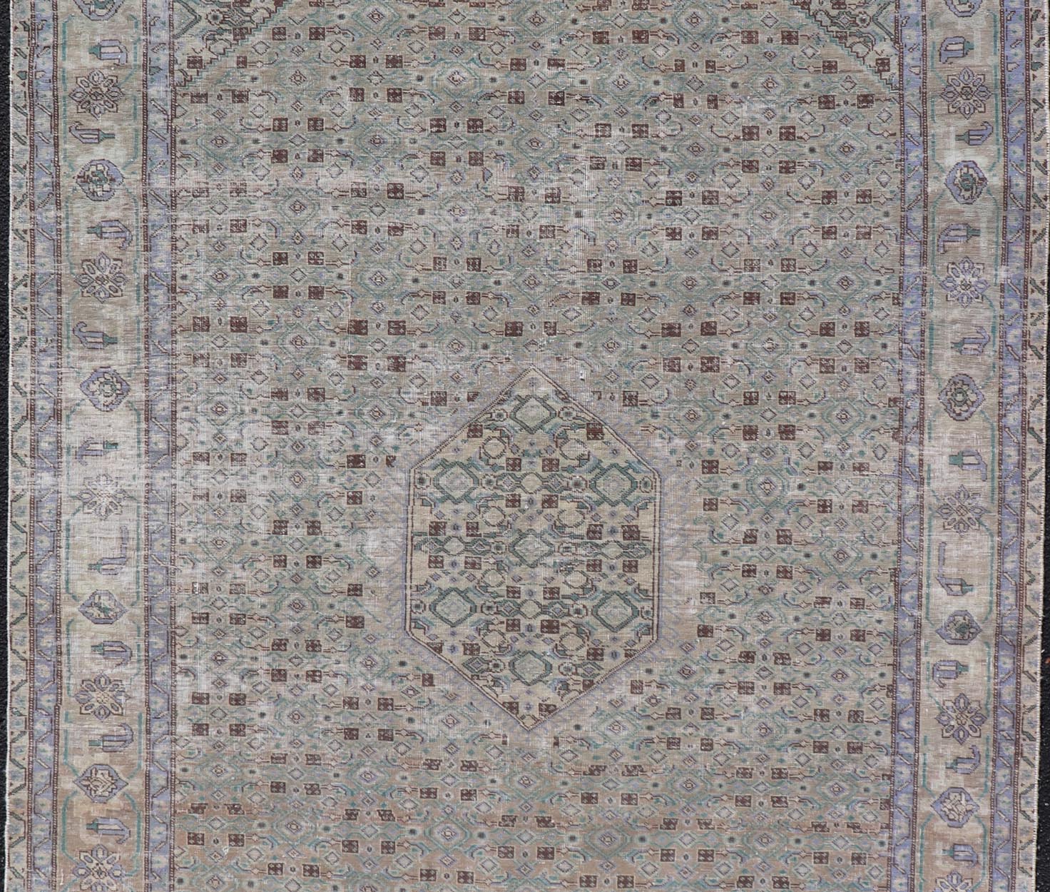 Vintage Persian Tabriz Rug With Floral Medallion in Earthy Tones With Brown. Keivan Woven Arts / rug MSE - 1131, country of origin / type: Iran / Tabriz, circa 1960. Measures: 6'1 x 9'3 This mid - 20th century, handwoven vintage Persian Tabriz rug ... - Keivan Woven ArtsMSE - 1131 - 25594Rug