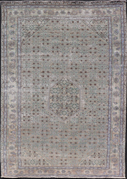Vintage Persian Tabriz Rug With Floral Medallion in Earthy Tones With Brown. Keivan Woven Arts / rug MSE - 1131, country of origin / type: Iran / Tabriz, circa 1960. Measures: 6'1 x 9'3 This mid - 20th century, handwoven vintage Persian Tabriz rug ... - Keivan Woven ArtsMSE - 1131 - 25594Rug