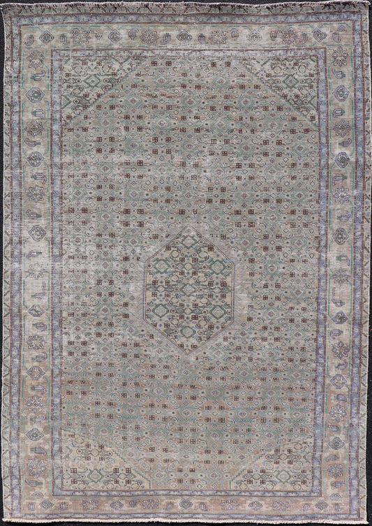 Vintage Persian Tabriz Rug With Floral Medallion in Earthy Tones With Brown. Keivan Woven Arts / rug MSE - 1131, country of origin / type: Iran / Tabriz, circa 1960. Measures: 6'1 x 9'3 This mid - 20th century, handwoven vintage Persian Tabriz rug ... - Keivan Woven ArtsMSE - 1131 - 25594Rug