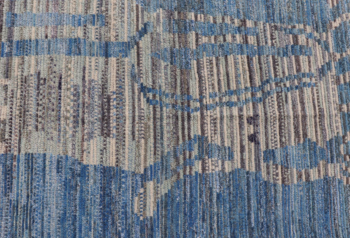 Large Afghan Modern Contemporary Abstract Rug in White and Shades of Blue. Keivan Woven Arts; rug MSE - 12378 Country of Origin: Afghanistan Type: Modern Casual Design: Abstract, Geometric, Contemporary. Measures: 12'6 x 15'6 This piece has uniqu... - Keivan Woven ArtsMSE - 12378 - 24946Rug