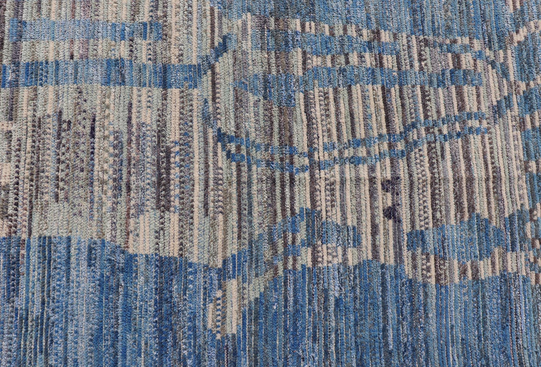Large Afghan Modern Contemporary Abstract Rug in White and Shades of Blue. Keivan Woven Arts; rug MSE - 12378 Country of Origin: Afghanistan Type: Modern Casual Design: Abstract, Geometric, Contemporary. Measures: 12'6 x 15'6 This piece has uniqu... - Keivan Woven ArtsMSE - 12378 - 24946Rug