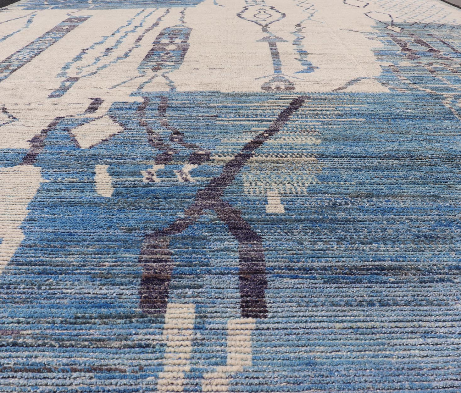 Large Afghan Modern Contemporary Abstract Rug in White and Shades of Blue. Keivan Woven Arts; rug MSE - 12378 Country of Origin: Afghanistan Type: Modern Casual Design: Abstract, Geometric, Contemporary. Measures: 12'6 x 15'6 This piece has uniqu... - Keivan Woven ArtsMSE - 12378 - 24946Rug