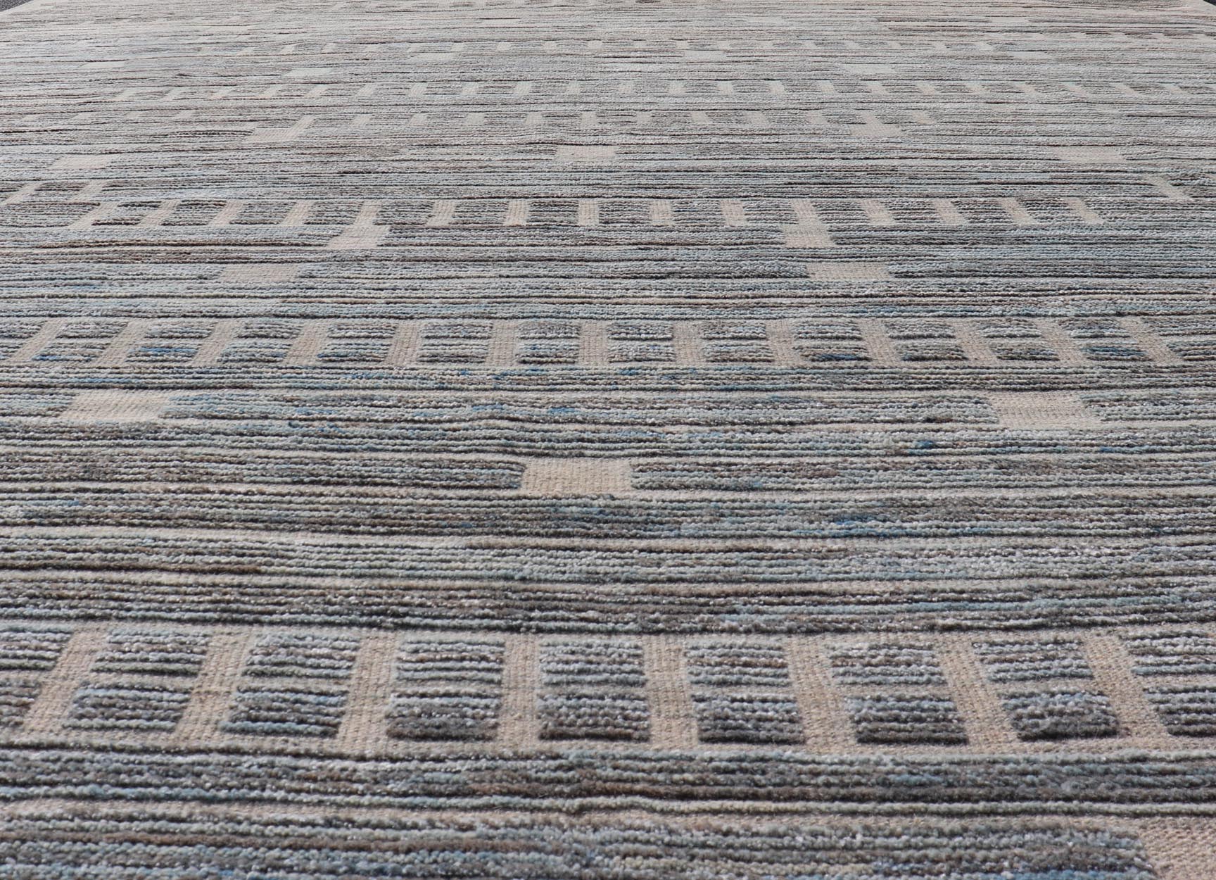 Large Modern wool Rug in Light Green - Gray & Lt. Blue by Keivan Woven Arts. Keivan Woven Arts/rug MSE - 12391, country of origin / type: Afghanistan / Modern Casual, circa Early - 21th Century. Measures: 11'9 x 15'3 This large modern ... - Keivan Woven ArtsMSE - 12391 - 25347Rug