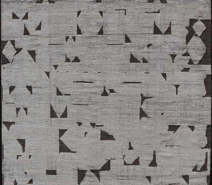 Fine Modern Rug in White & Light Taupe Tones with Abstract & Geometric Design. Country of Origin: Afghanistan Keivan Woven Arts; MSE - 12544 Type: Modern Casual Design: Abstract, Sub - Geometric, Modern 21st century Measures: 8'11 x 12'5 Fine Modern... - Keivan Woven ArtsMSE - 12544 - 25359Rug