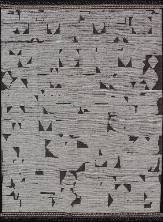 Fine Modern Rug in White & Light Taupe Tones with Abstract & Geometric Design. Country of Origin: Afghanistan Keivan Woven Arts; MSE - 12544 Type: Modern Casual Design: Abstract, Sub - Geometric, Modern 21st century Measures: 8'11 x 12'5 Fine Modern... - Keivan Woven ArtsMSE - 12544 - 25359Rug