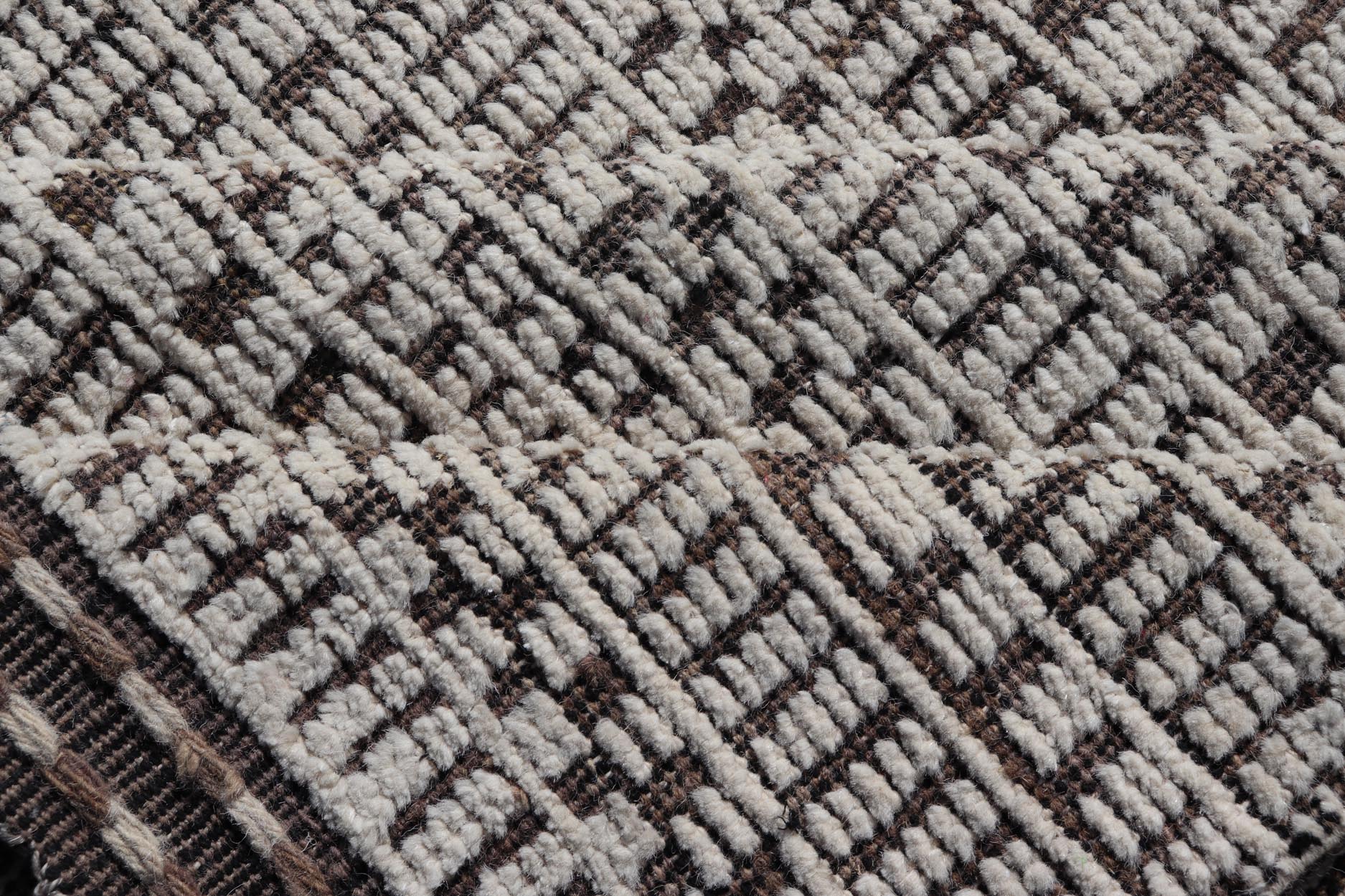 Modern Large Rug in Wool with Geometric Design in Brown, Charcoal, and Ivory. Keivan Woven Arts /rug MSE - 12550, country of origin / type: Afghanistan / Modern Casual, circa Early - 21th Century. Measures: 9'10 x 14'0 This modern casual modern rug ... - Keivan Woven ArtsMSE - 12550 - 25371