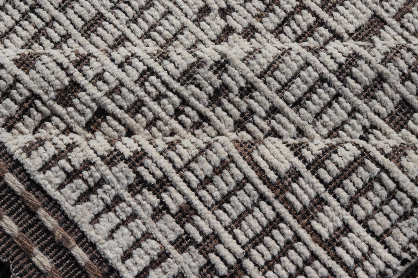 Modern Large Rug in Wool with Geometric Design in Brown, Charcoal, and Ivory. Keivan Woven Arts /rug MSE - 12550, country of origin / type: Afghanistan / Modern Casual, circa Early - 21th Century. Measures: 9'10 x 14'0 This modern casual modern rug ... - Keivan Woven ArtsMSE - 12550 - 25371Rug