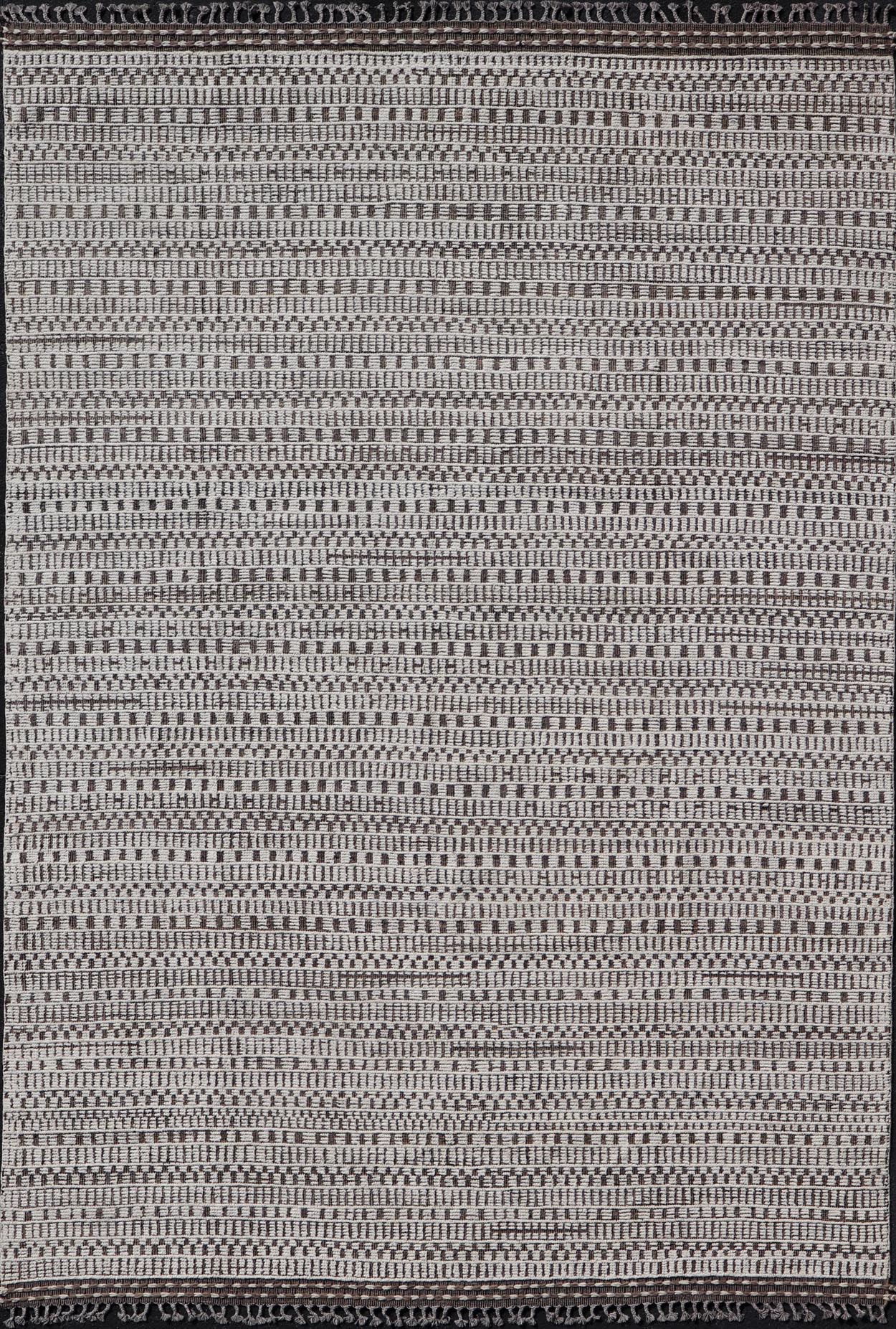 Modern Large Rug in Wool with Geometric Design in Brown, Charcoal, and Ivory. Keivan Woven Arts /rug MSE - 12550, country of origin / type: Afghanistan / Modern Casual, circa Early - 21th Century. Measures: 9'10 x 14'0 This modern casual modern rug ... - Keivan Woven ArtsMSE - 12550 - 25371Rug