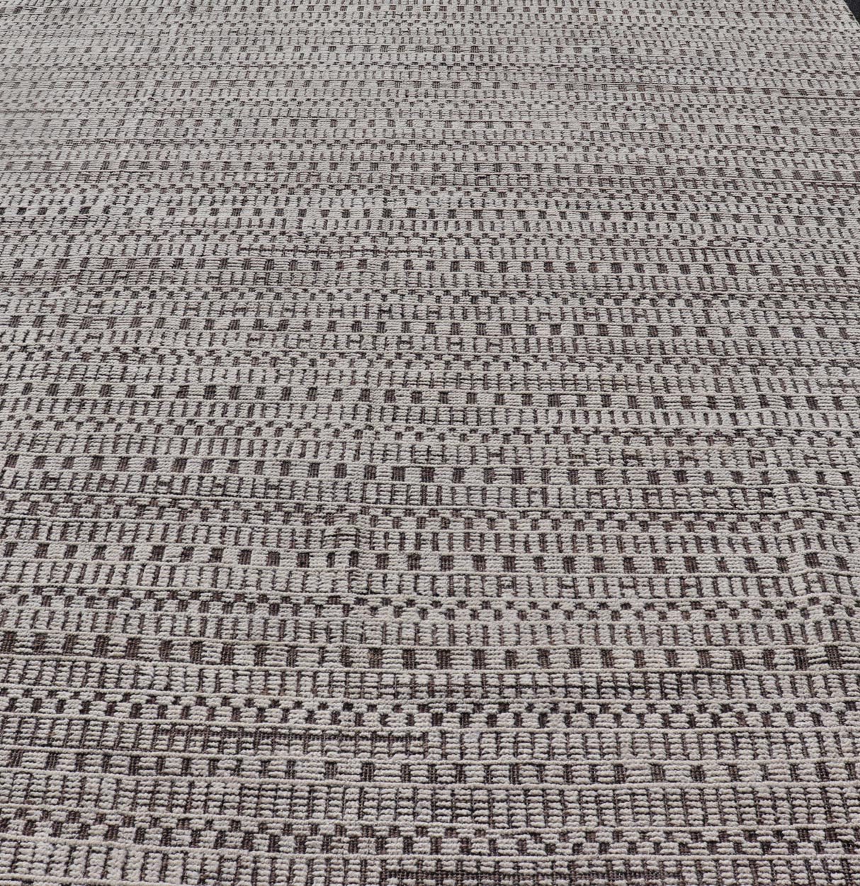 Modern Large Rug in Wool with Geometric Design in Brown, Charcoal, and Ivory. Keivan Woven Arts /rug MSE - 12550, country of origin / type: Afghanistan / Modern Casual, circa Early - 21th Century. Measures: 9'10 x 14'0 This modern casual modern rug ... - Keivan Woven ArtsMSE - 12550 - 25371Rug