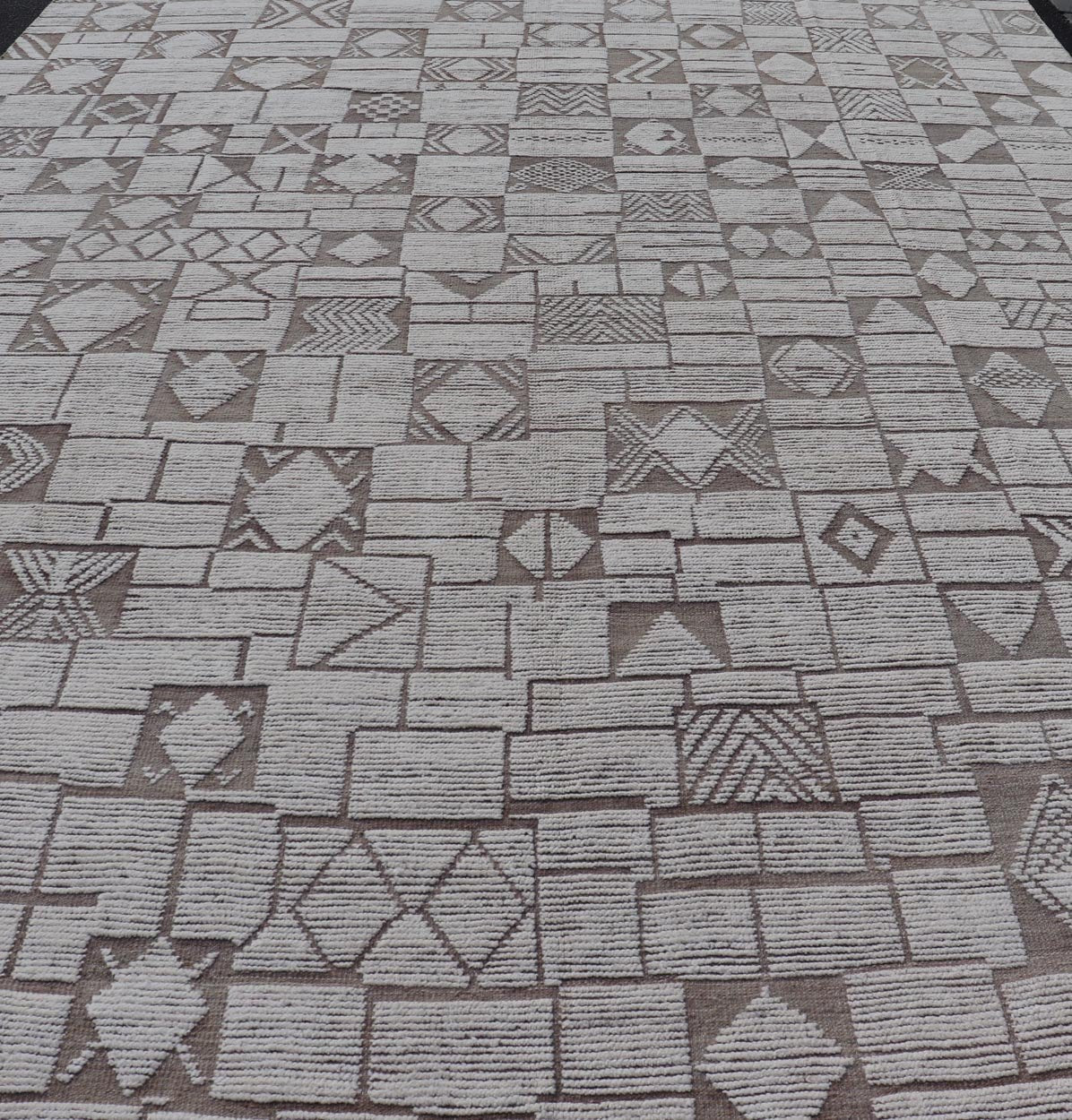 Large Modern Hand - Knotted Moroccan Rug in Wool with Sub - Geometric Design. Keivan Woven Arts; rug MSE - 12553, country of origin / type: Afghanistan / Modern Casual, circa Early - 21th Century. Measures: 11'6 x 18'3 This modern casual tribal rug has ... - Keivan Woven ArtsMSE - 12553 - 25377Rug