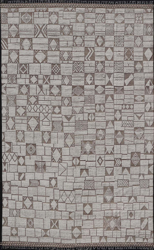Large Modern Hand - Knotted Moroccan Rug in Wool with Sub - Geometric Design. Keivan Woven Arts; rug MSE - 12553, country of origin / type: Afghanistan / Modern Casual, circa Early - 21th Century. Measures: 11'6 x 18'3 This modern casual tribal rug has ... - Keivan Woven ArtsMSE - 12553 - 25377Rug