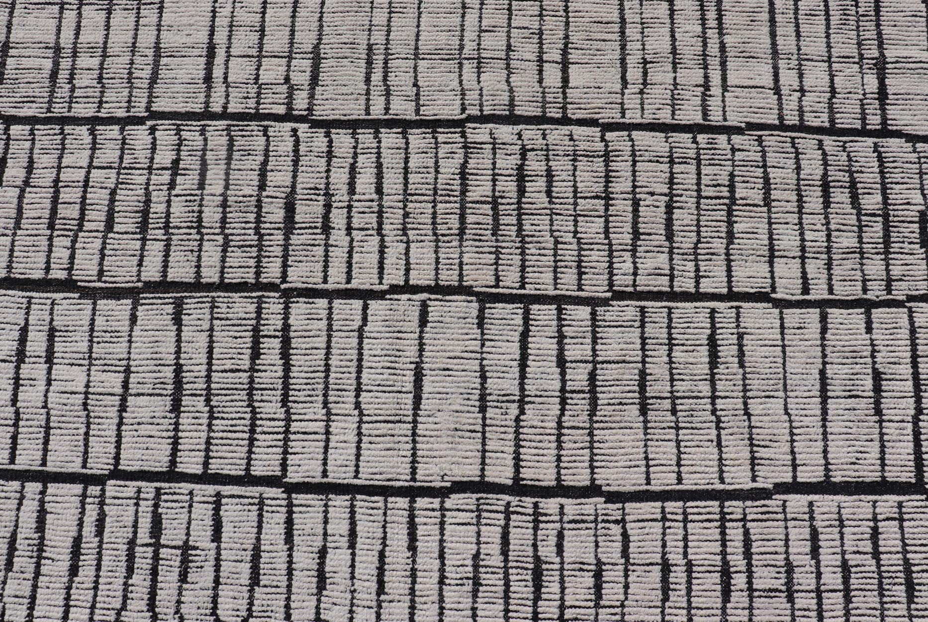 Large Minimalist Modern Casual Rug with Black Background and Ivory Pile. Keivan Woven Arts; rug MSE - 12571 Country of Origin: Afghanistan Type: Modern Casual Design: All - Over, Minimalist. Measures: 11'9 x 18'4 This large modern casual rug's fiel... - Keivan Woven ArtsMSE - 12571 - 25383Rug
