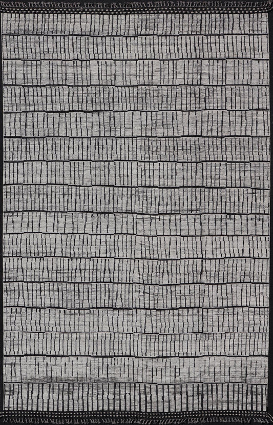 Large Minimalist Modern Casual Rug with Black Background and Ivory Pile. Keivan Woven Arts; rug MSE - 12571 Country of Origin: Afghanistan Type: Modern Casual Design: All - Over, Minimalist. Measures: 11'9 x 18'4 This large modern casual rug's fiel... - Keivan Woven ArtsMSE - 12571 - 25383Rugs