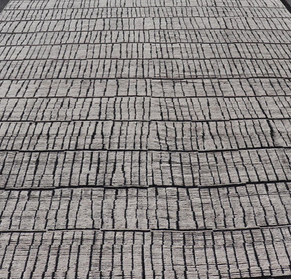 Large Minimalist Modern Casual Rug with Black Background and Ivory Pile. Keivan Woven Arts; rug MSE - 12571 Country of Origin: Afghanistan Type: Modern Casual Design: All - Over, Minimalist. Measures: 11'9 x 18'4 This large modern casual rug's fiel... - Keivan Woven ArtsMSE - 12571 - 25383Rug