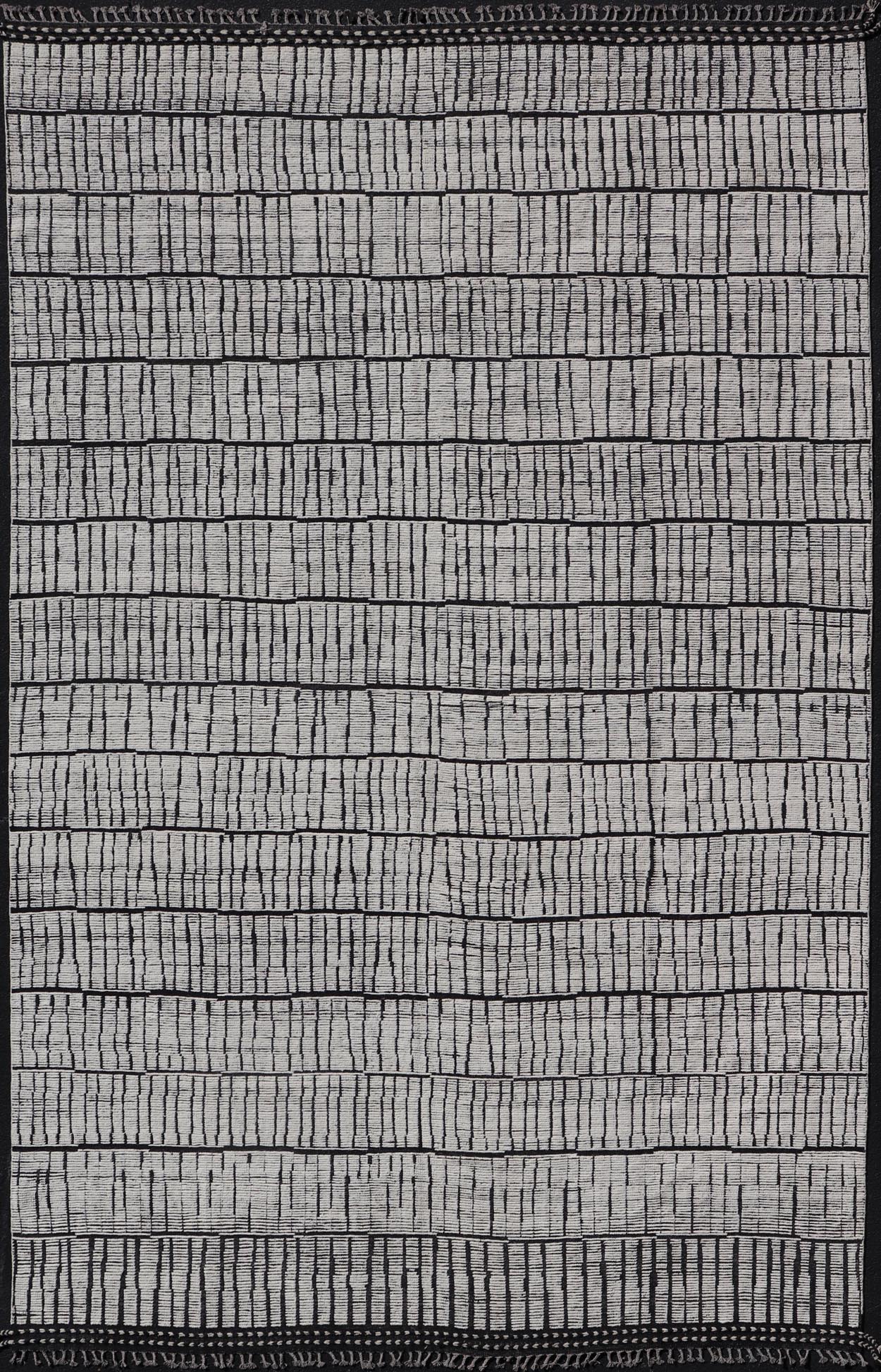 Large Minimalist Modern Casual Rug with Black Background and Ivory Pile. Keivan Woven Arts; rug MSE - 12571 Country of Origin: Afghanistan Type: Modern Casual Design: All - Over, Minimalist. Measures: 11'9 x 18'4 This large modern casual rug's fiel... - Keivan Woven ArtsMSE - 12571 - 25383Rug