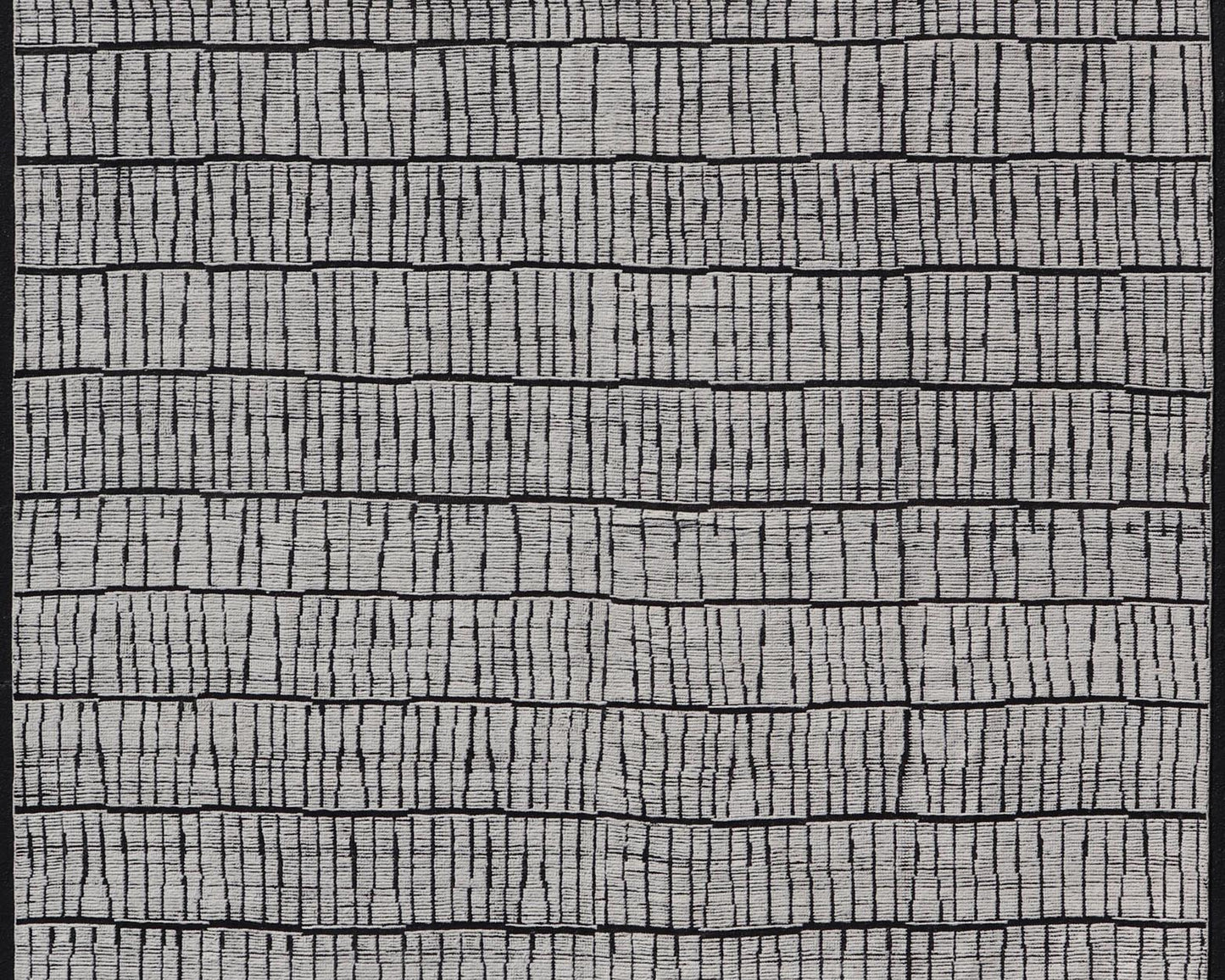 Large Minimalist Modern Casual Rug with Black Background and Ivory Pile. Keivan Woven Arts; rug MSE - 12571 Country of Origin: Afghanistan Type: Modern Casual Design: All - Over, Minimalist. Measures: 11'9 x 18'4 This large modern casual rug's fiel... - Keivan Woven ArtsMSE - 12571 - 25383Rug