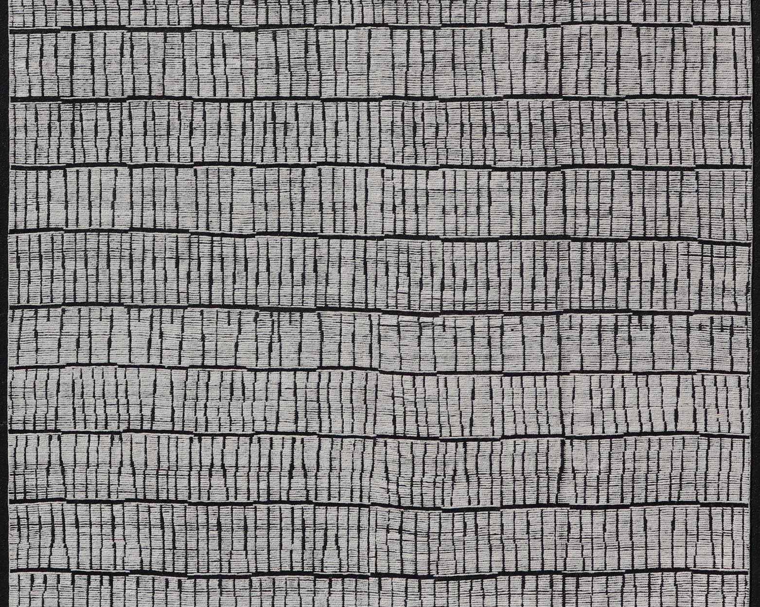 Large Minimalist Modern Casual Rug with Black Background and Ivory Pile. Keivan Woven Arts; rug MSE - 12571 Country of Origin: Afghanistan Type: Modern Casual Design: All - Over, Minimalist. Measures: 11'9 x 18'4 This large modern casual rug's fiel... - Keivan Woven ArtsMSE - 12571 - 25383Rug