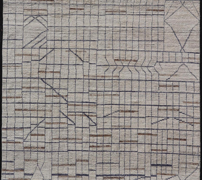 Modern Moroccan Rug in Neutral Tones with Subdued Design with Pops of Blue. Keivan Woven Arts / rug MSE - 12575, country of origin / type: Afghanistan / Rug Early 21st Century. Measures: 9'10 x 14'1 The subdued design of this rug makes it perfect... - Keivan Woven ArtsMSE - 12575 - 25395Rug