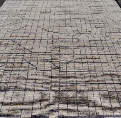 Modern Moroccan Rug in Neutral Tones with Subdued Design with Pops of Blue. Keivan Woven Arts / rug MSE - 12575, country of origin / type: Afghanistan / Rug Early 21st Century. Measures: 9'10 x 14'1 The subdued design of this rug makes it perfect... - Keivan Woven ArtsMSE - 12575 - 25395Rug