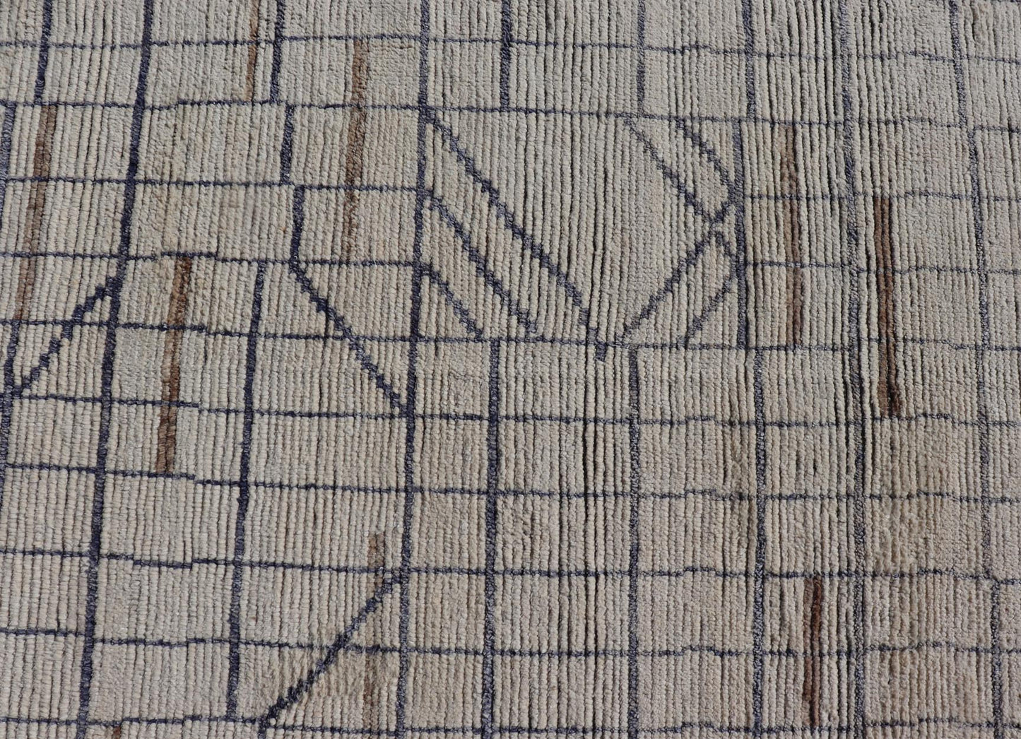 Modern Moroccan Rug in Neutral Tones with Subdued Design with Pops of Blue. Keivan Woven Arts / rug MSE - 12575, country of origin / type: Afghanistan / Rug Early 21st Century. Measures: 9'10 x 14'1 The subdued design of this rug makes it perfect... - Keivan Woven ArtsMSE - 12575 - 25395Rug