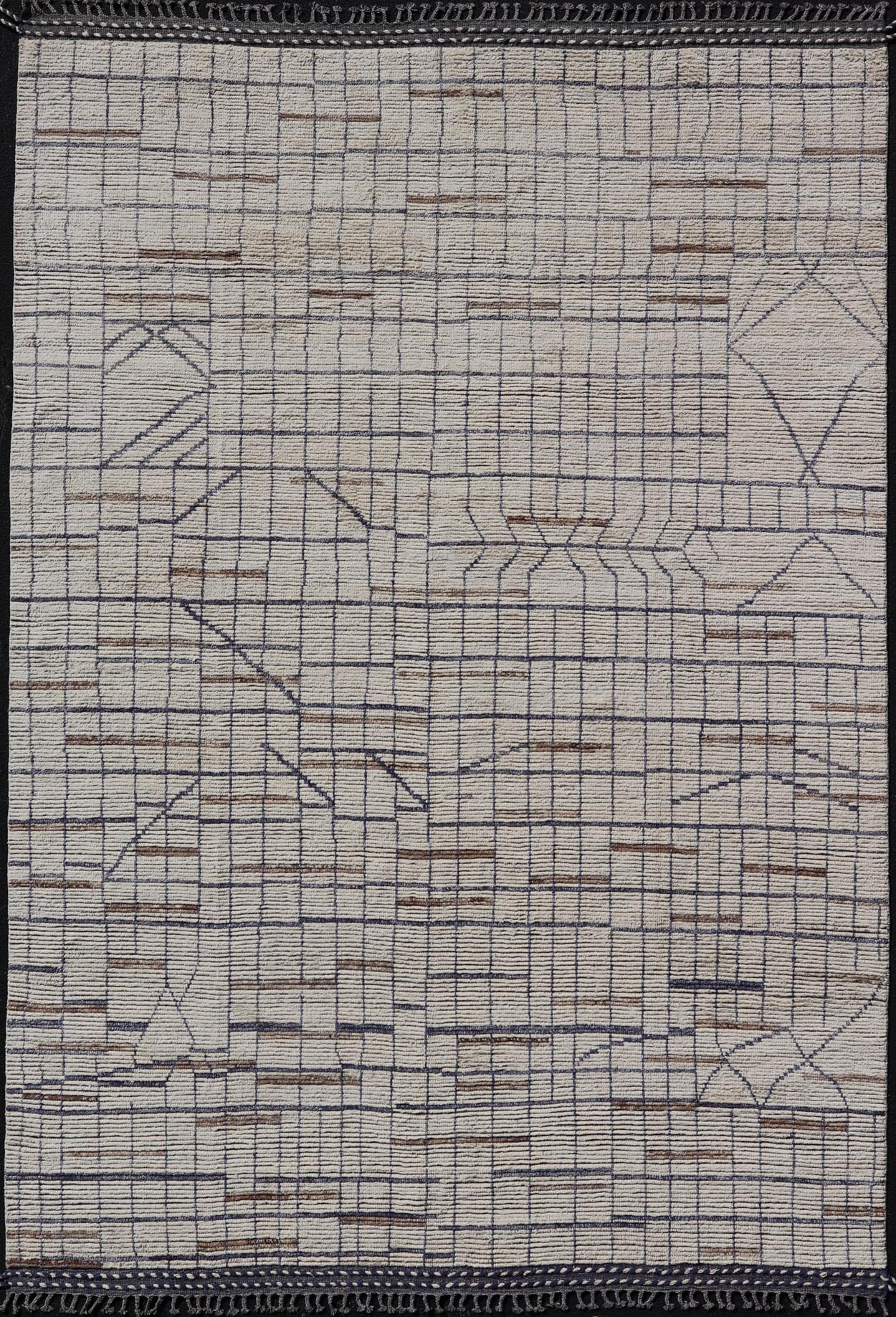 Modern Moroccan Rug in Neutral Tones with Subdued Design with Pops of Blue. Keivan Woven Arts / rug MSE - 12575, country of origin / type: Afghanistan / Rug Early 21st Century. Measures: 9'10 x 14'1 The subdued design of this rug makes it perfect... - Keivan Woven ArtsMSE - 12575 - 25395Rug