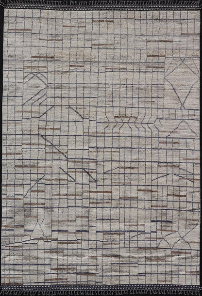 Modern Moroccan Rug in Neutral Tones with Subdued Design with Pops of Blue. Keivan Woven Arts / rug MSE - 12575, country of origin / type: Afghanistan / Rug Early 21st Century. Measures: 9'10 x 14'1 The subdued design of this rug makes it perfect... - Keivan Woven ArtsMSE - 12575 - 25395Rug